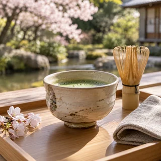 Fresh matcha in a handcrafted ceramic bowl